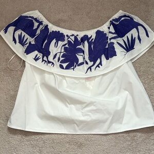 White Off-Shoulder Top with Purple Embroidery